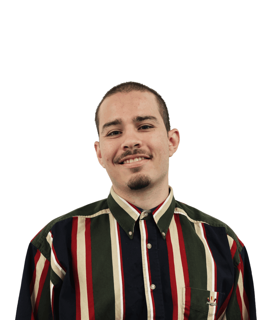 Headshot of a gentleman wearing a vertically striped shirt.